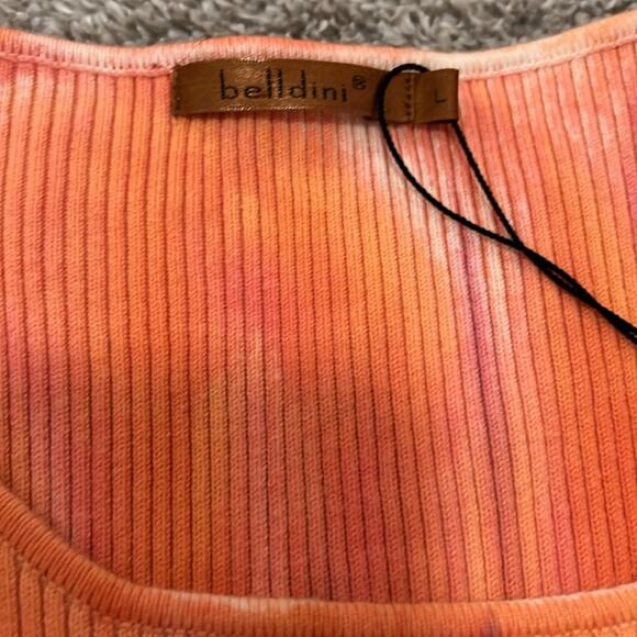 NWT Belldini Top Large Shirt Embellished Orange Tye Dye Boho‎ Embroidered Floral - Picture 4 of 16